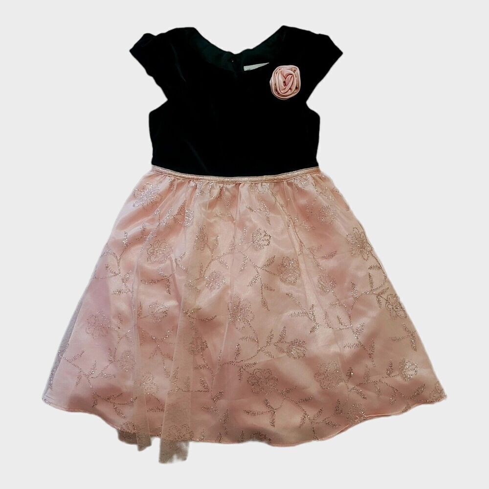 Jona Michelle Girl's Size 6 Dress Party Black Velour Bodice Peach Satin